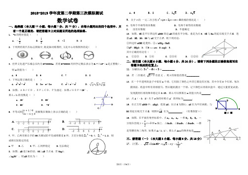 2018-2019学年度第二学期第三次模拟测试数学试卷及答案