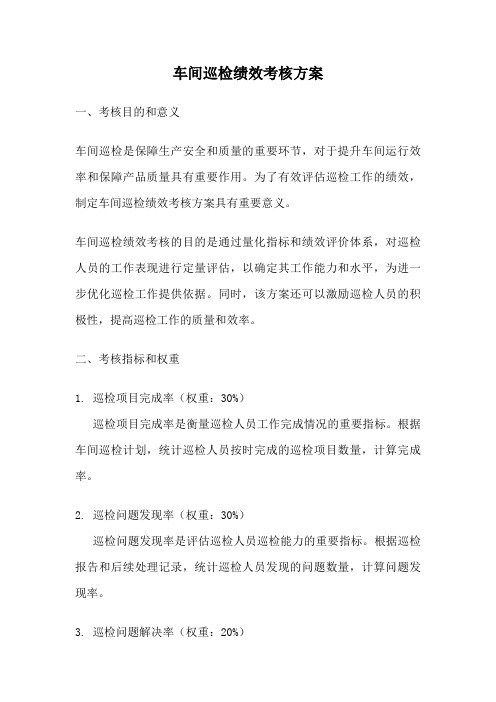 车间巡检绩效考核方案