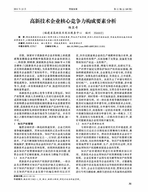 高新技术企业核心竞争力构成要素分析