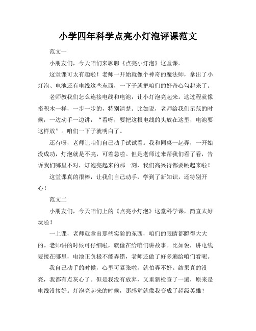 小学四年科学点亮小灯泡评课范文