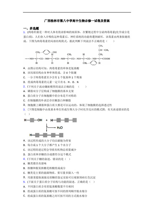 广西桂林市第八中学高中生物必修一试卷及答案
