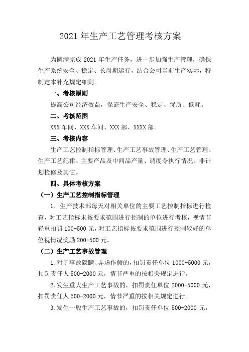2021年生产管理考核方案