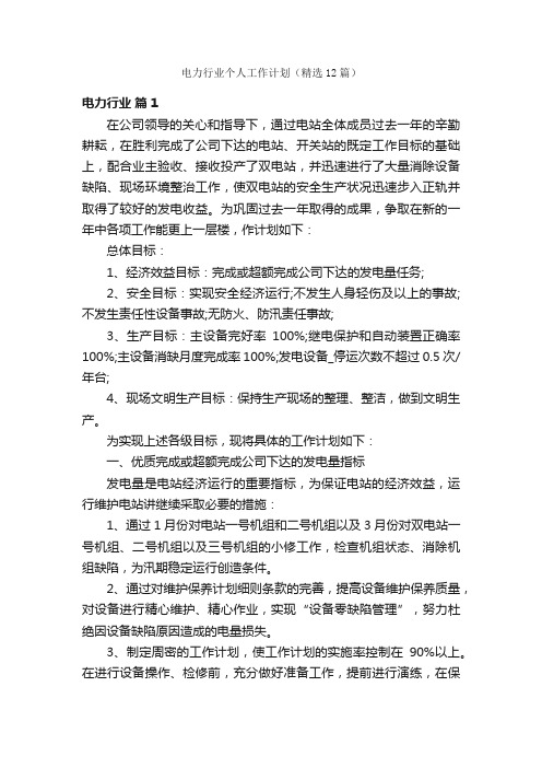 电力行业个人工作计划（精选12篇）