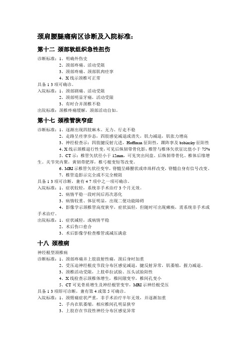 颈肩腰腿痛病区诊断入院标准