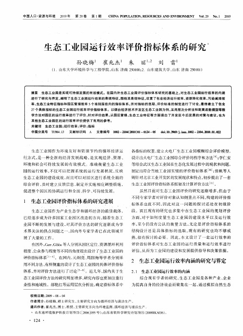 生态工业园运行效率评价指标体系的研究