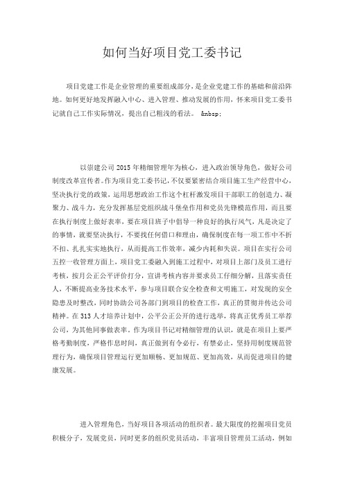 如何当好项目党工委书记