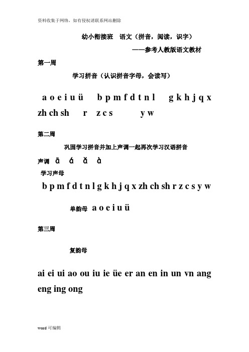 幼小衔接班课程——拼音语文教学提纲