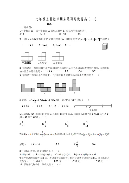 2013新版北师大七年级上数学期末练习培优提高(一)