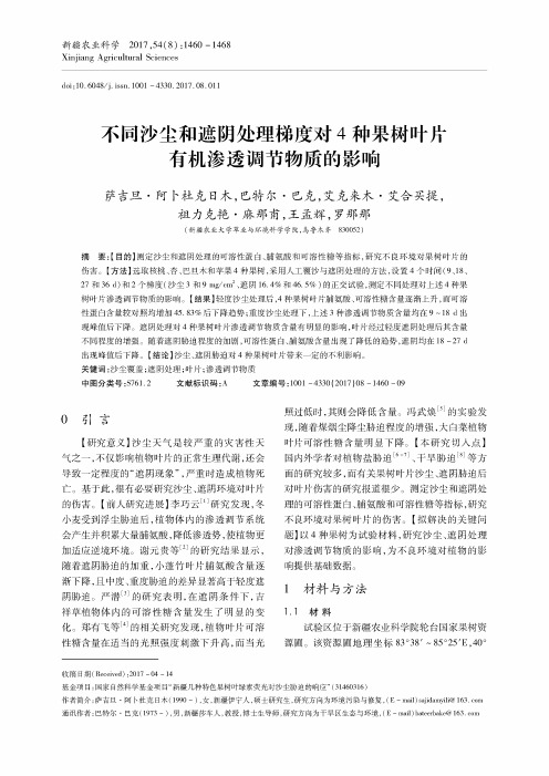 不同沙尘和遮阴处理梯度对4种果树叶片有机渗透调节物质的影响