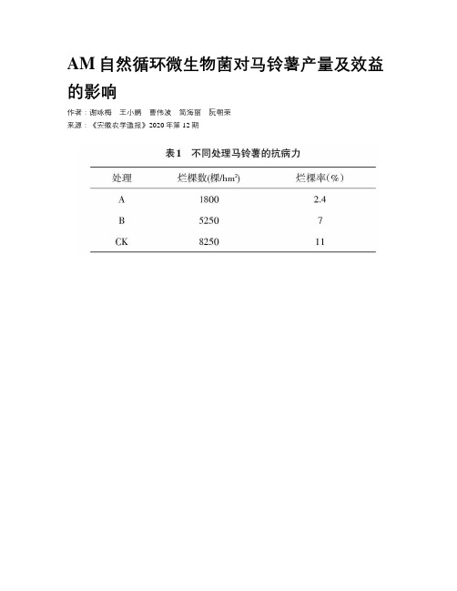 AM自然循环微生物菌对马铃薯产量及效益的影响