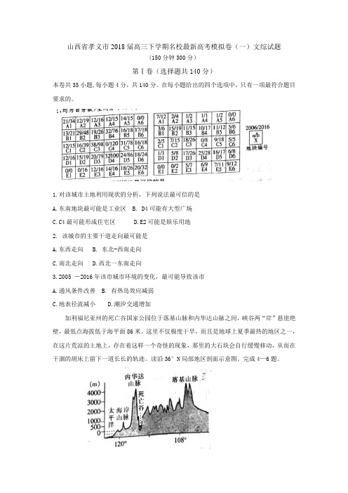 2018届山西省孝义市高三下学期名校最新高考模拟卷(一)文科综合试题(Word版)
