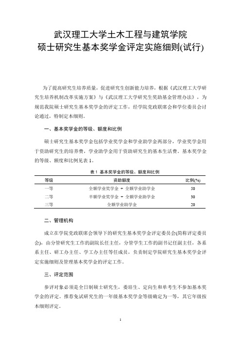 武汉理工大学研究生基本奖学金评定办法