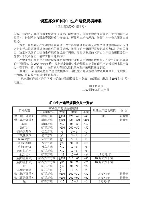 矿山生产建设规模标准