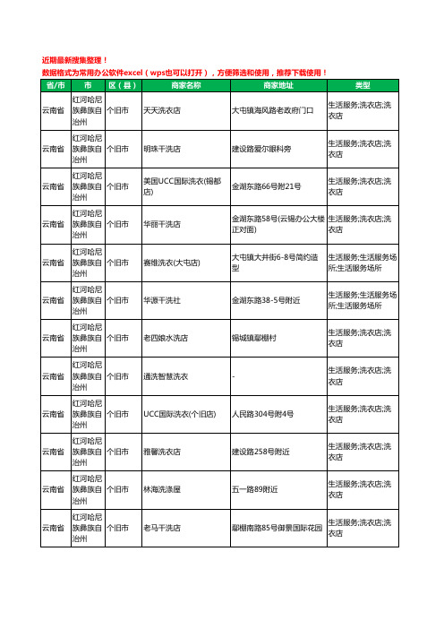 2020新版云南省红河哈尼族彝族自治州个旧市洗衣店工商企业公司商家名录名单黄页联系方式大全12家