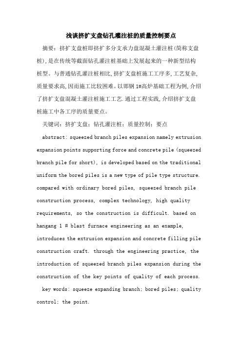 挤扩支盘钻孔灌注桩的质量控制要点