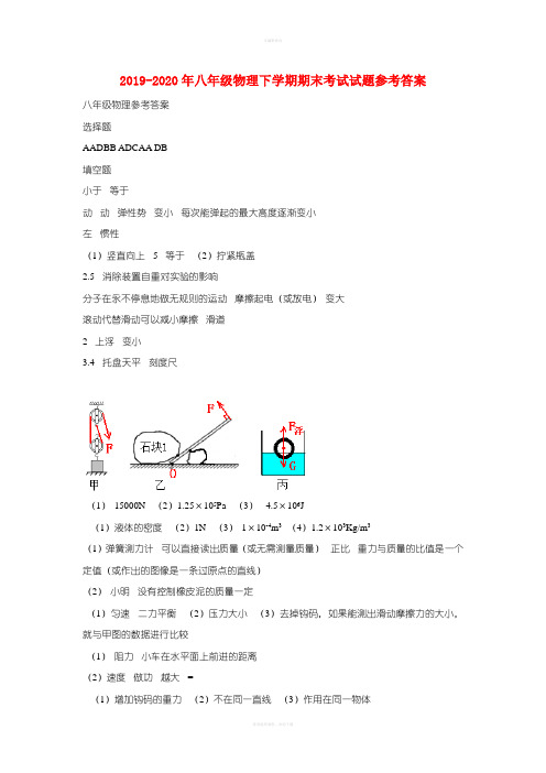 2019-2020年八年级物理下学期期末考试试题参考答案