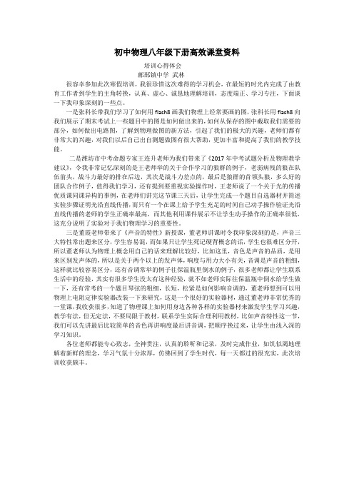 初中物理八年级下册高效课堂资料寒假培训心得体会 武林