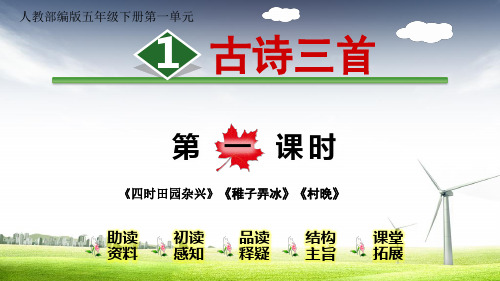 人教部编版语文五年级下册第一单元古诗三首《四时田园杂兴》《稚子弄冰》《村晚》