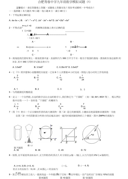 合肥寿春中学九年级数学模拟试题(1).doc