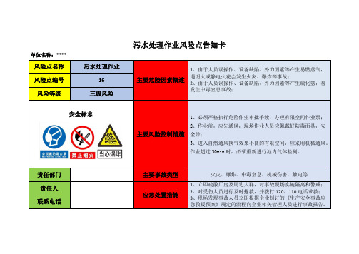 污水处理作业风险点告知卡