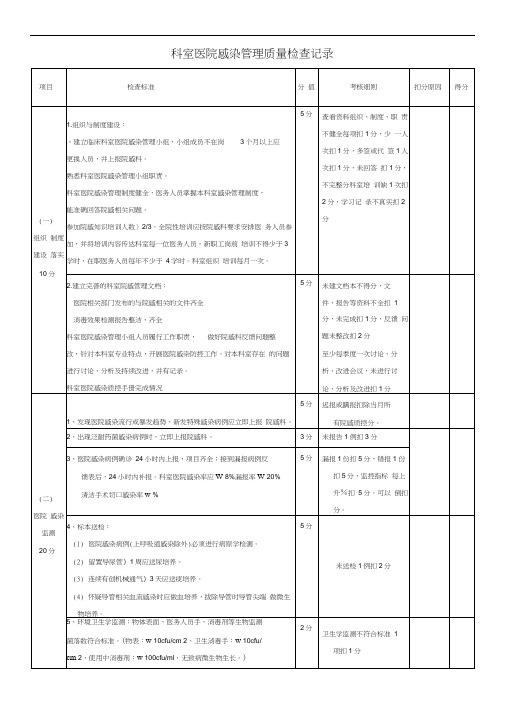 医院感染管理质量考核检查记录