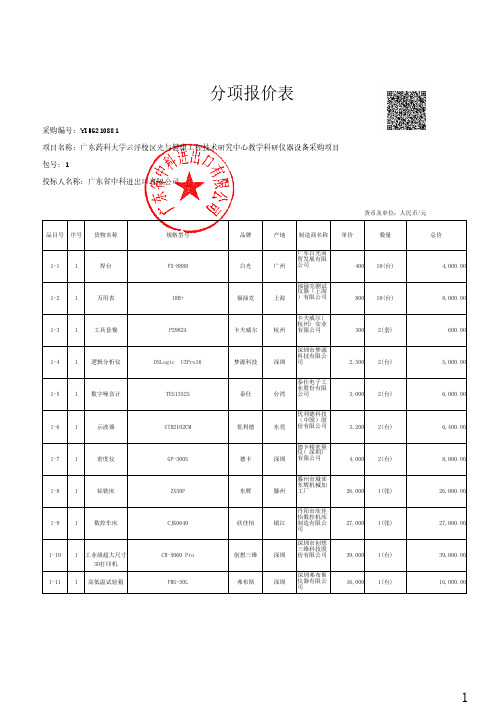 分项报价表