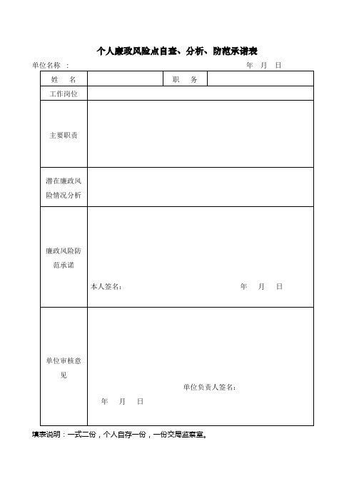 个人廉政风险点自查承诺表