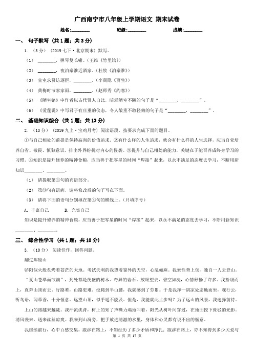 广西南宁市八年级上学期语文 期末试卷