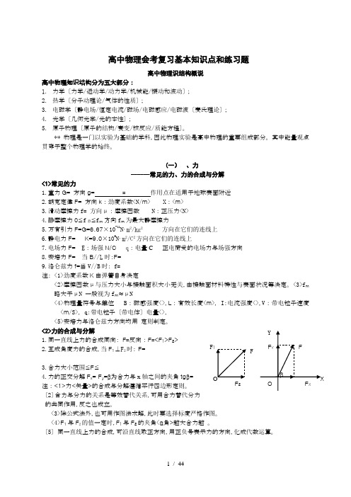 高中物理基本知识点复习和配套练习册(共45页也可作高三第一轮复习用)