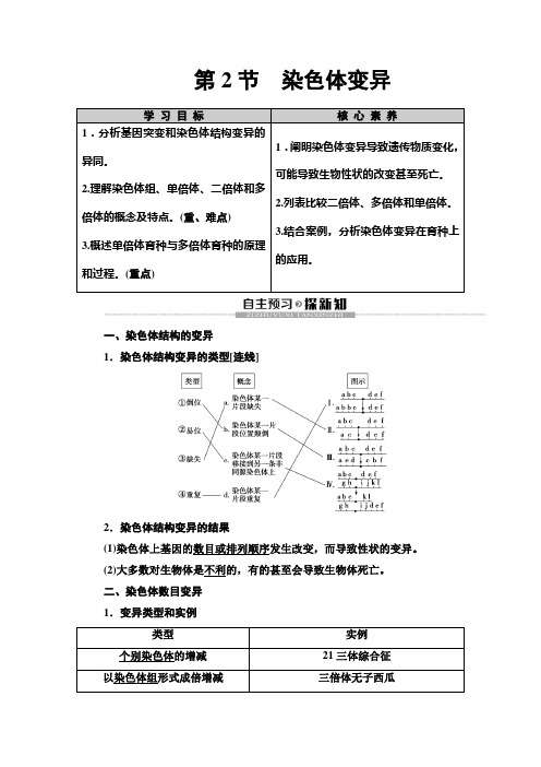 2019-2020学年人教版必修2  第5章 第2节 染色体变异 学案