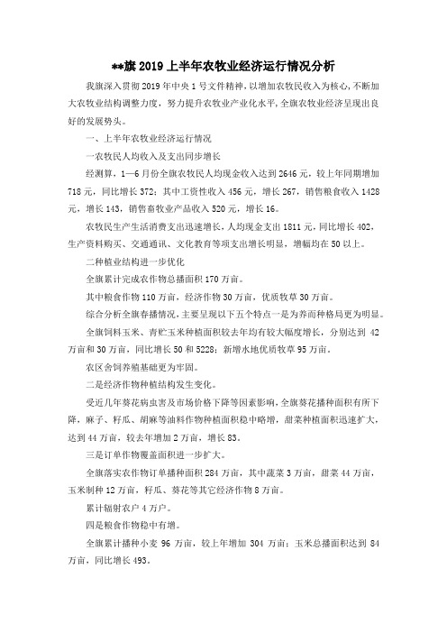 最新---旗2019上半年农牧业经济运行情况分析 精品