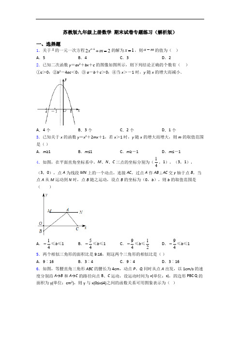 苏教版九年级上册数学 期末试卷专题练习(解析版)