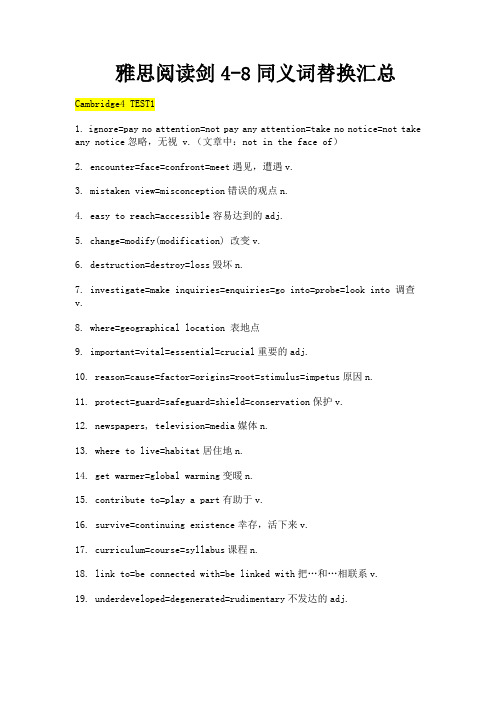 雅思阅读剑4-8同义词替换汇总