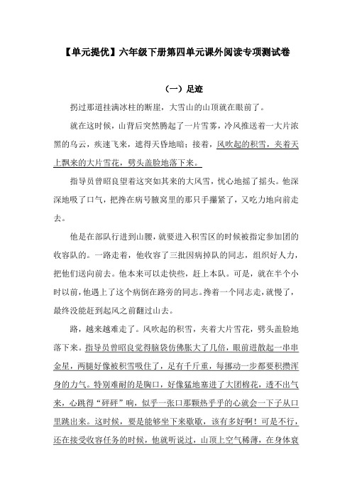 【单元提优】六年级下册语文试题-第四单元课外阅读专项测试卷(含答案)人教统编版3