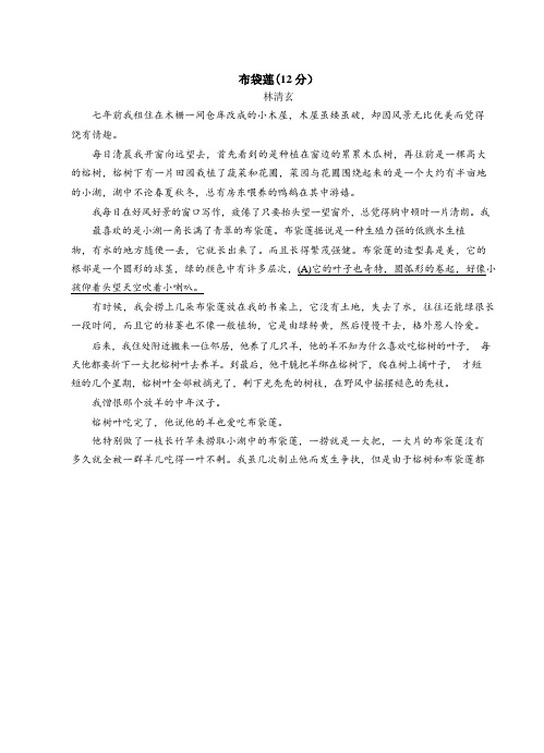 林清玄《布袋莲》阅读练习及答案
