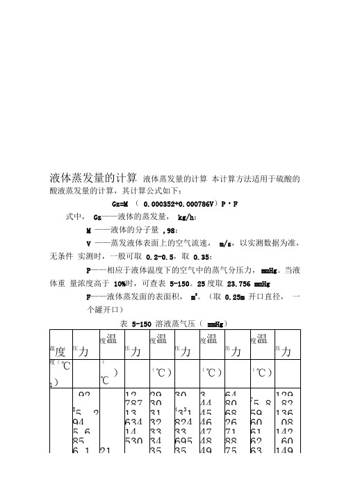 液体蒸发量的计算