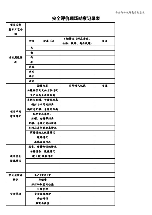 安全评价现场勘察记录表