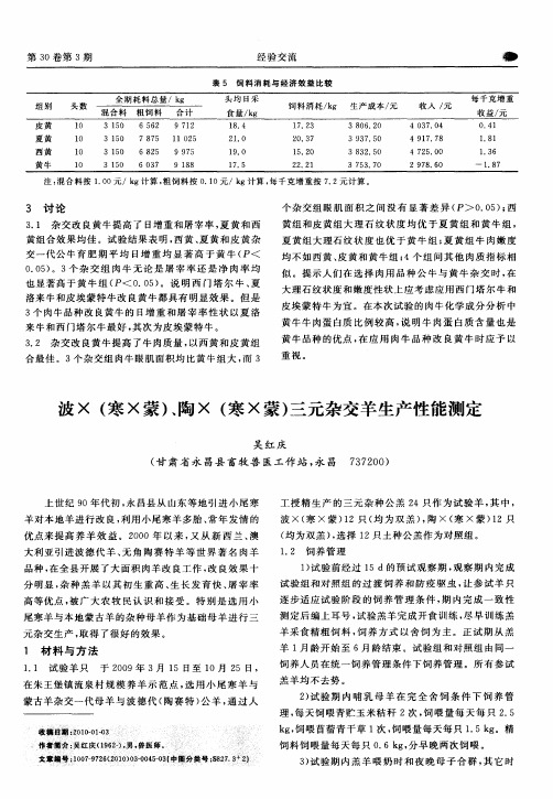 波×(寒×蒙)、陶×(寒×蒙)三元杂交羊生产性能测定