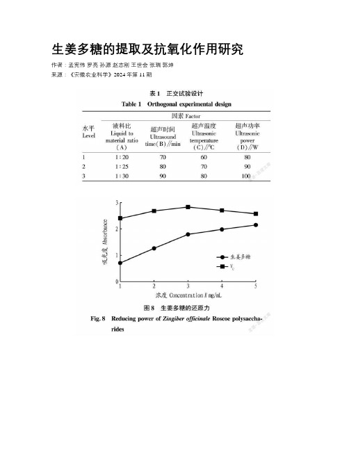 生姜多糖的提取及抗氧化作用研究