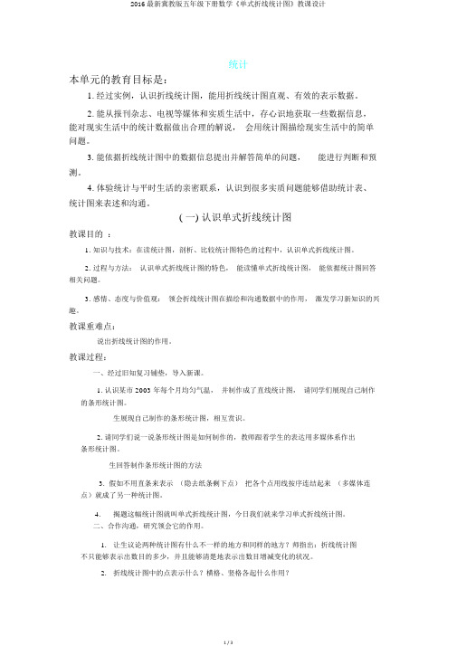 2016最新冀教版五年级下册数学《单式折线统计图》教案