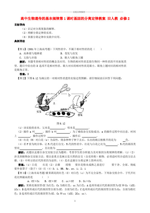 高中生物遗传的基本规律第1课时基因的分离定律名师精选教案 旧人教 必修2