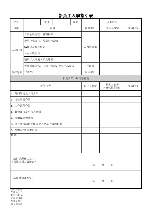 5 新员工入职指引表(导师辅导跟进表)