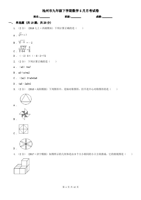 池州市九年级下学期数学5月月考试卷