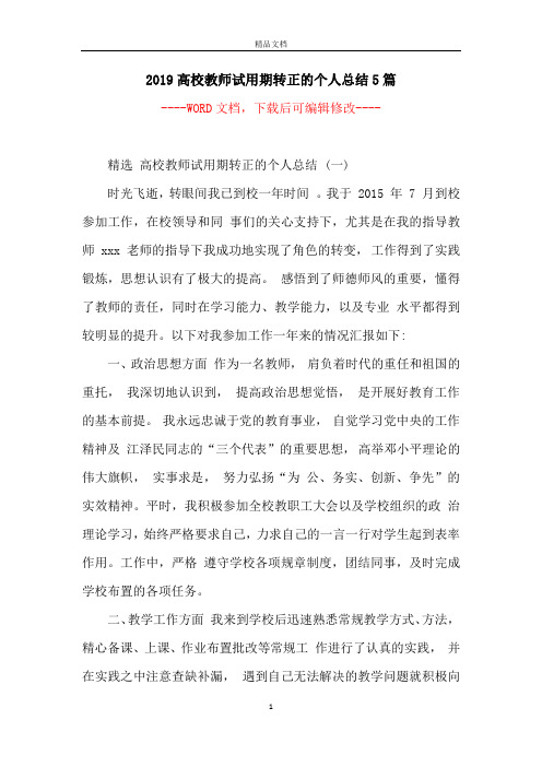2019高校教师试用期转正的个人总结5篇
