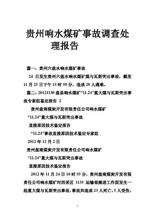 贵州响水煤矿事故调查处理报告