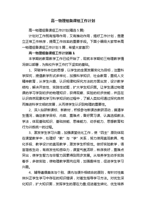 高一物理组备课组工作计划