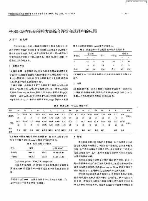 秩和比法在疾病筛检方法综合评价和选择中的应用