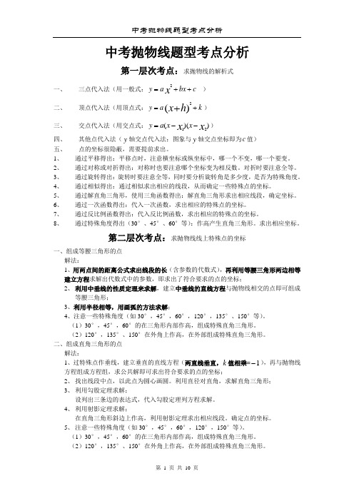 中考抛物线题型考点分析