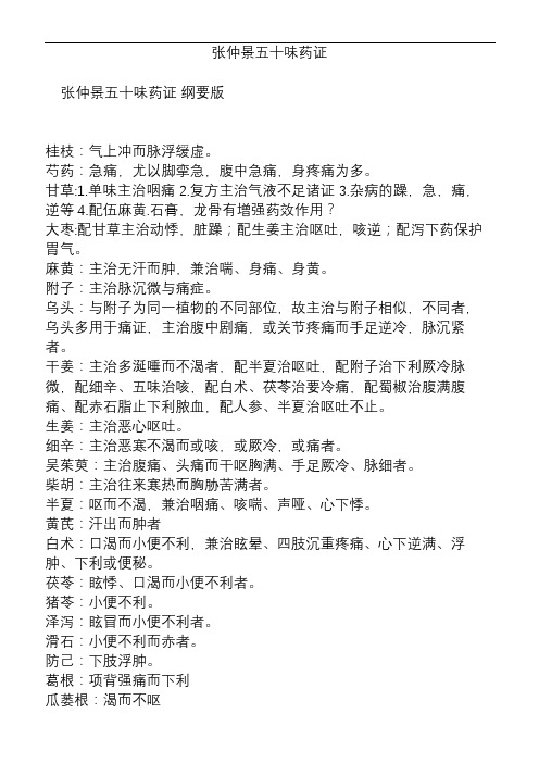 张仲景五十味药证