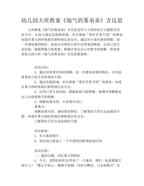 幼儿园大班教案《淘气的雾弟弟》含反思